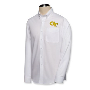 Georgia Tech Yellow Jackets Men's LS Epic Easy Care Fine Twill Shirt - White